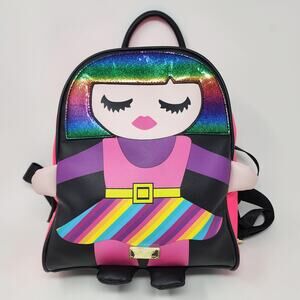 Luv Betsey by Betsey Johnson Mini Backpack Kitsch Girl Rainbow Glitter Pink